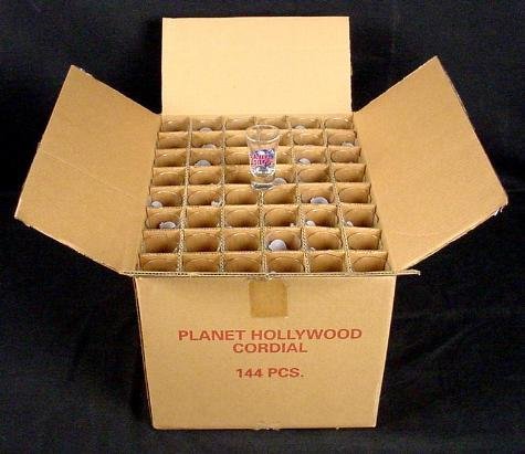 Planet Hollywood SAN JUAN Shot Glass 144/Case: This is a case of 144 shot glasses from Planet Hollywood San Juan (Puerto Rico). They are in mint condition, and come in the original box. These shots are now rare, because the location is no longer o