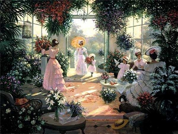 Christa Kieffer - Tea in the Conservatory: Artist: Christa Kieffer * Title: Tea in the Conservatory * Medium: Lithograph * Edition Size: 750 * : First edition, Signed & numbered ed. 750, Somerset House 2000, *