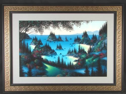 Fantasy Landscape Rattenbury SEA OF DREAMS Art Framed: Offered here is a beautifully presented and handsomely framed fantasy landscape of well-known artist Jon Rattenbury. Executed in the manner of Eyvind Earle and Maxfield Parrish, this impressive print