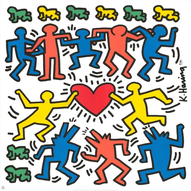 Keith Haring Dancing Around Heart Art Print