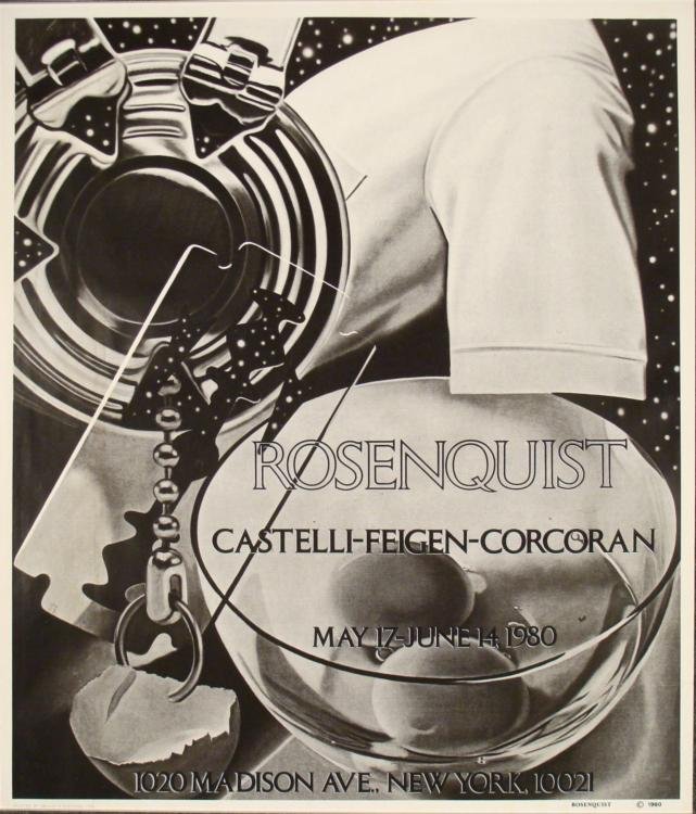 Rosenquist Abstract Exhibition Poster New York 1980: This is an abstract exhibition poster of the morning after a long night of partying. * Artist: James Rosenquist Gallery: Castelli-Feigen-Corcoran, New York Medium: Poster on Heavy Pape