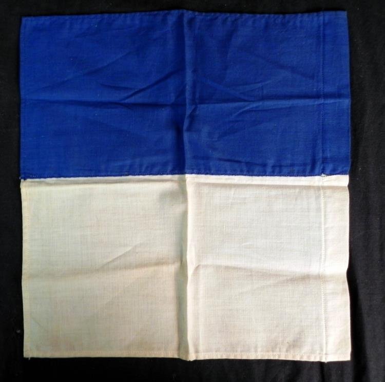 WWII WATERFORD IRISH COUNTY FLAG-BLUE WHITE LINEN: WWII VINTAGE WATERFORD IRISH COUNTY FLAG-BLUE WHITE LINEN