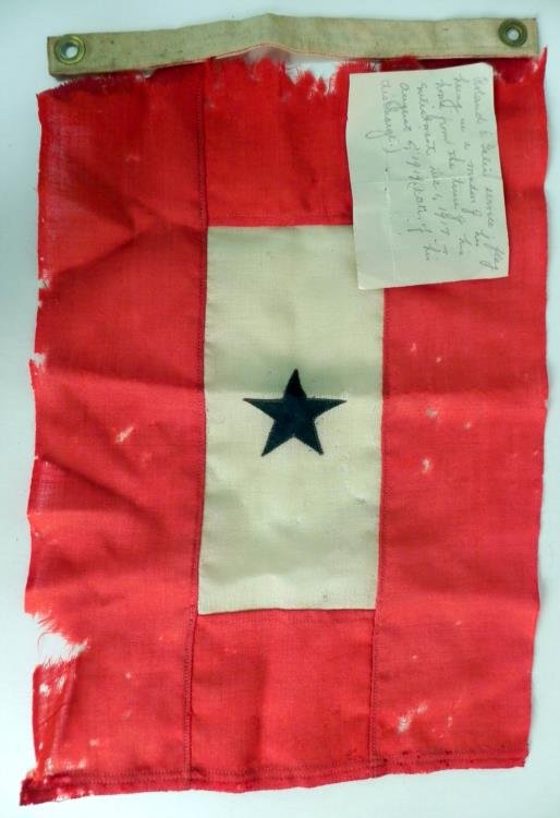 WWI Service Flag ID'd with Note: Available is this WWI Service Flag. It has been ID'd with a note. The note reads"Roland E. Galis' service flag hung in a window of his home from the time of his enlistment, Dec 1, 1917 - August 5, 191