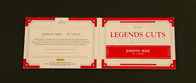 2017 Panini Johnny Mize Legends Cuts Booklet LCB-JM 10/10
