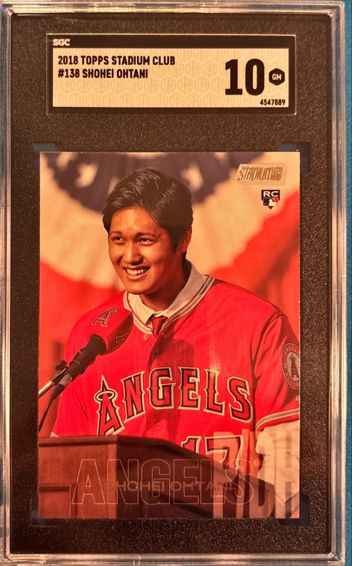 2018 Topps Stadium Club Shohei Ohtani #138 - SGC 10 Gem Mint - RC: 2018 Topps Stadium Club Shohei Ohtani #138 - SGC 10 Gem Mint - RC is a standout collectible that showcases Shohei Ohtani and represents an important piece of sports history. Cards from this era are pr