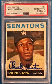 1964 Topps Chuck Hinton #52 - PSA Authentic - PSA/DNA Auto 10