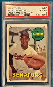 1969 Topps Paul Casanova #486 Last Name in Yellow - PSA 6 EX-MT