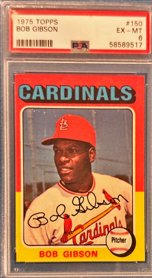 1975 Topps Bob Gibson #150 - PSA 6 EX-MT: 1975 Topps Bob Gibson #150 - PSA 6 EX-MT is a standout collectible that showcases Bob Gibson and represents an important piece of sports history. Cards from this era are prized for their classic desig