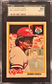 1978 O-Pee-Chee Johnny Bench #50 - SGC 92 NM/MT+