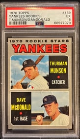 1970 Topps Yankees Rookies #189 (Munson/McDonald) – PSA 5