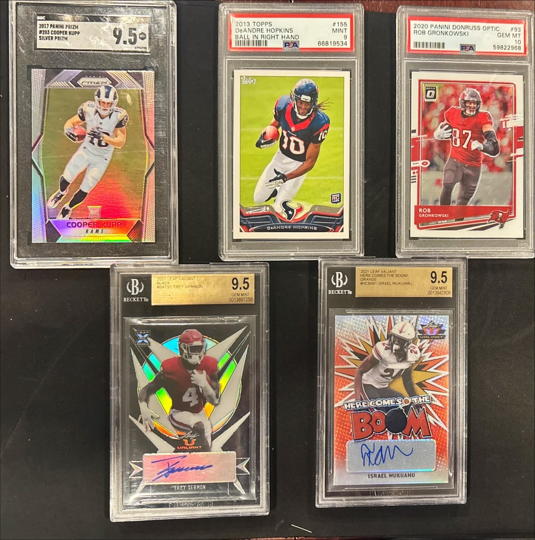 Lot of 5 Graded Football Cards – Kupp / Hopkins / Gronkowski / Sermon / Mukuamu (1 of 2)
