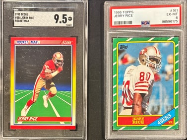 Lot of 2 Graded Jerry Rice Cards – 1990 Rocket Man SGC 9.5 & 1986 Topps PSA 6
