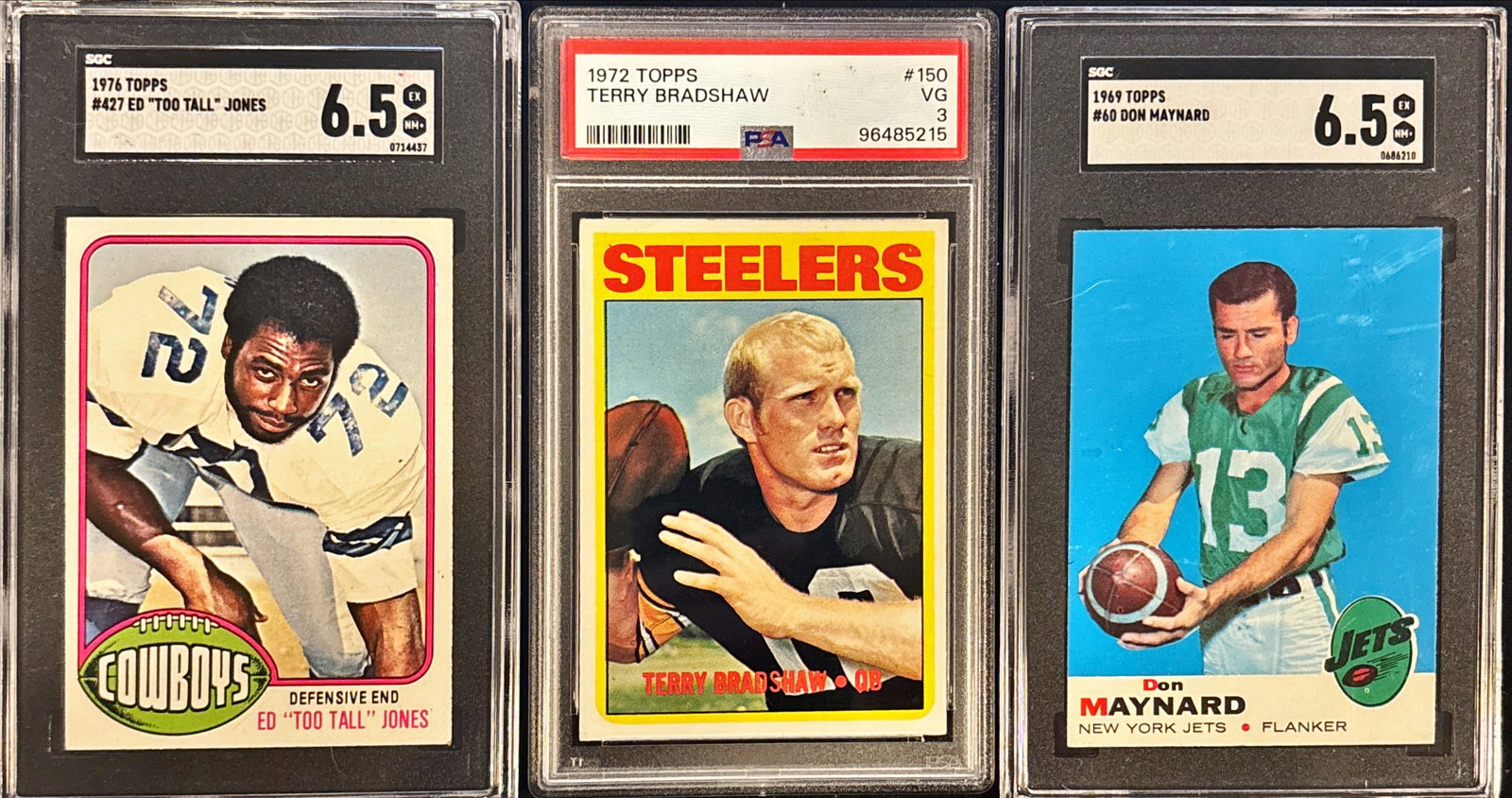 Lot of 3 Vintage NFL Cards – Jones / Bradshaw / Maynard (1 of 2)