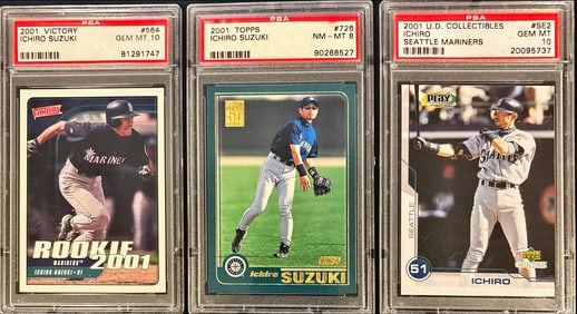 Lot of 3 Ichiro Suzuki 2001 Cards – PSA 10/10/8