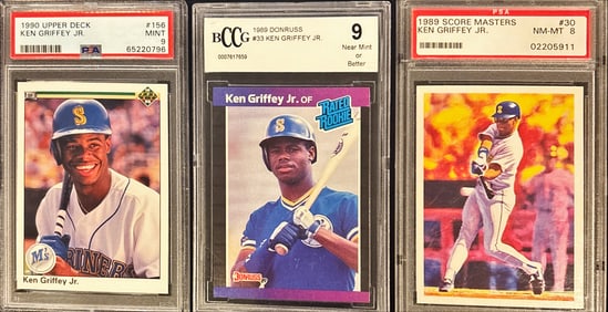 Lot of 3 Ken Griffey Jr. Cards – PSA 9, BCCG 9, PSA 8