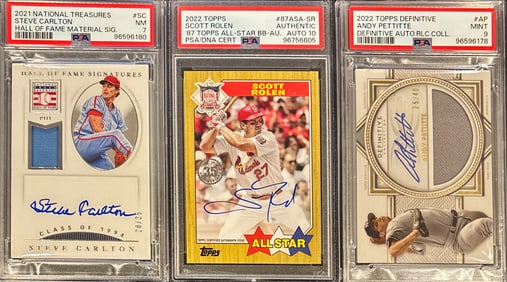 Lot of 3 PSA Autographs/Memorabilia – Carlton / Rolen / Pettitte