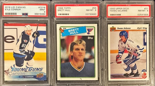 Lot of 3 Hockey Cards – Connor PSA 9 / Hull PSA 8 / Selanne PSA 8