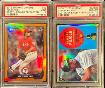 Lot of 2 Refractors – Yu Darvish Orange /25 PSA 9 & Pujols 50th Anniv. PSA 8