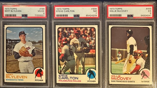 Lot of 3 – 1973 Topps Blyleven / Carlton / McCovey – PSA Graded