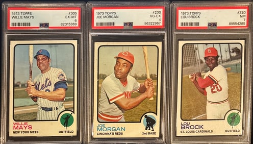 Lot of 3 – 1973 Topps Mays / Morgan / Brock – PSA Graded
