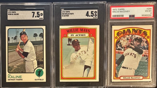 Lot of 3 – 1972 Topps Kaline / Mays / McCovey – SGC & PSA