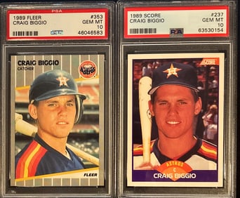 Lot of 2 Craig Biggio Rookie Cards – Both PSA 10 GEM MINT