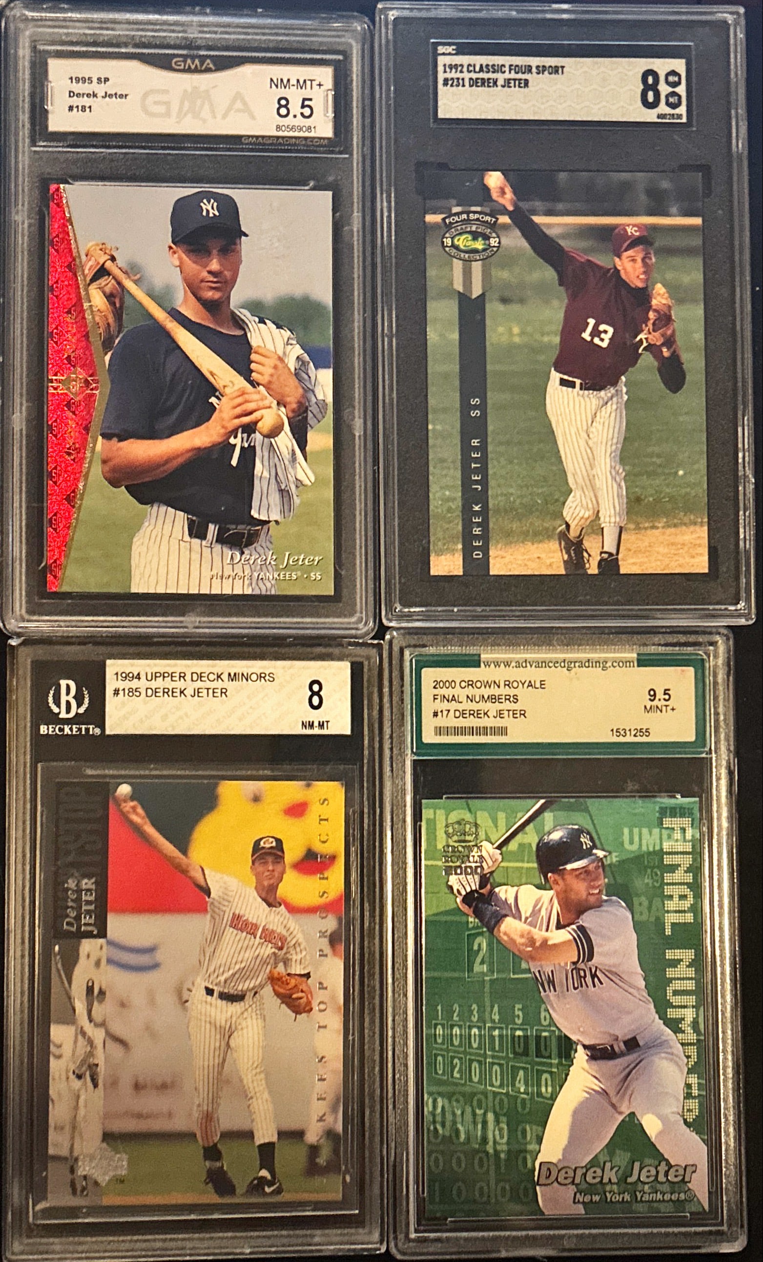 Lot of 4 Derek Jeter Cards – GMA / SGC / BCCG / AGS (1 of 2)