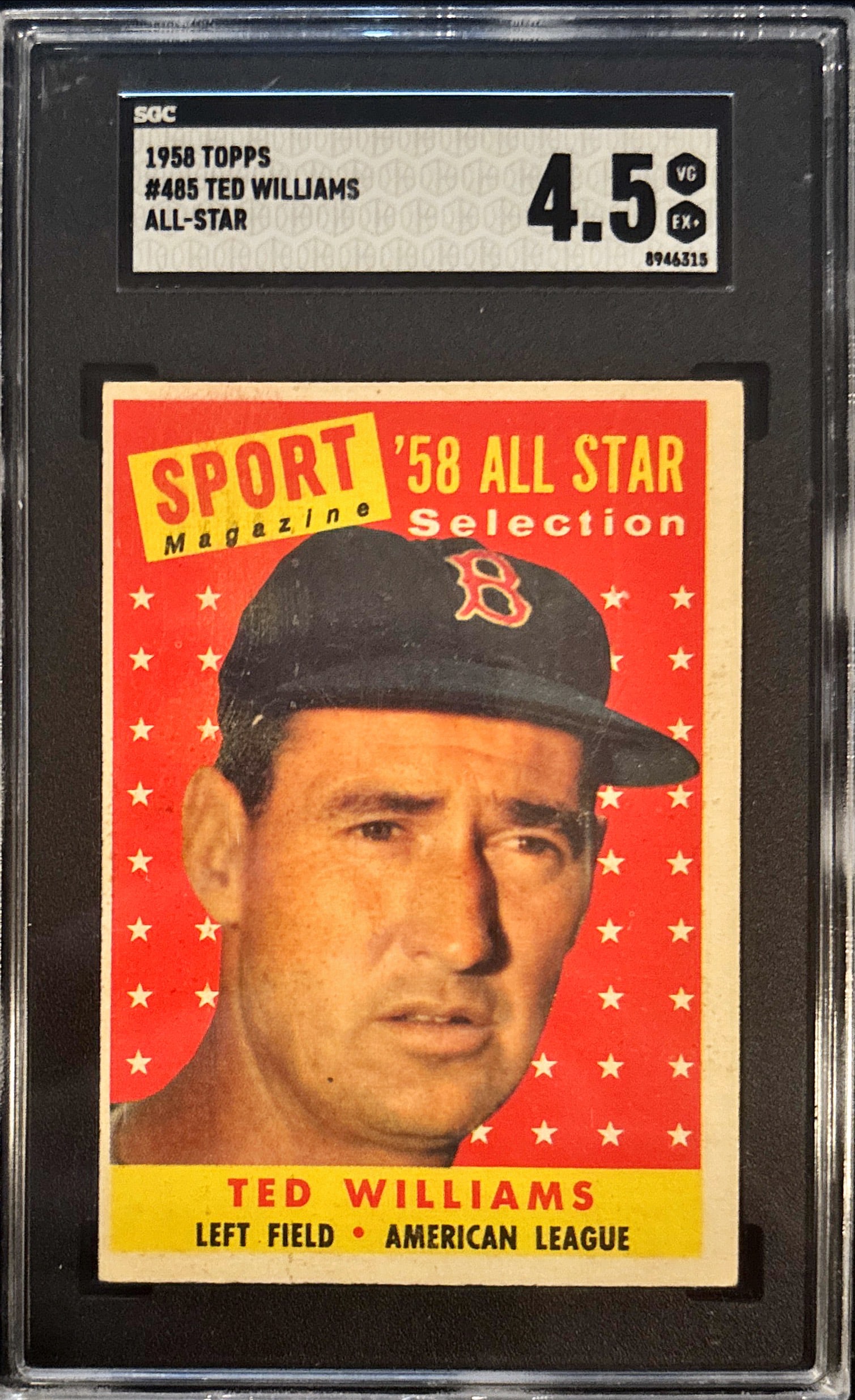 1958 Topps Ted Williams #485 All-Star – SGC 4.5 (1 of 2)