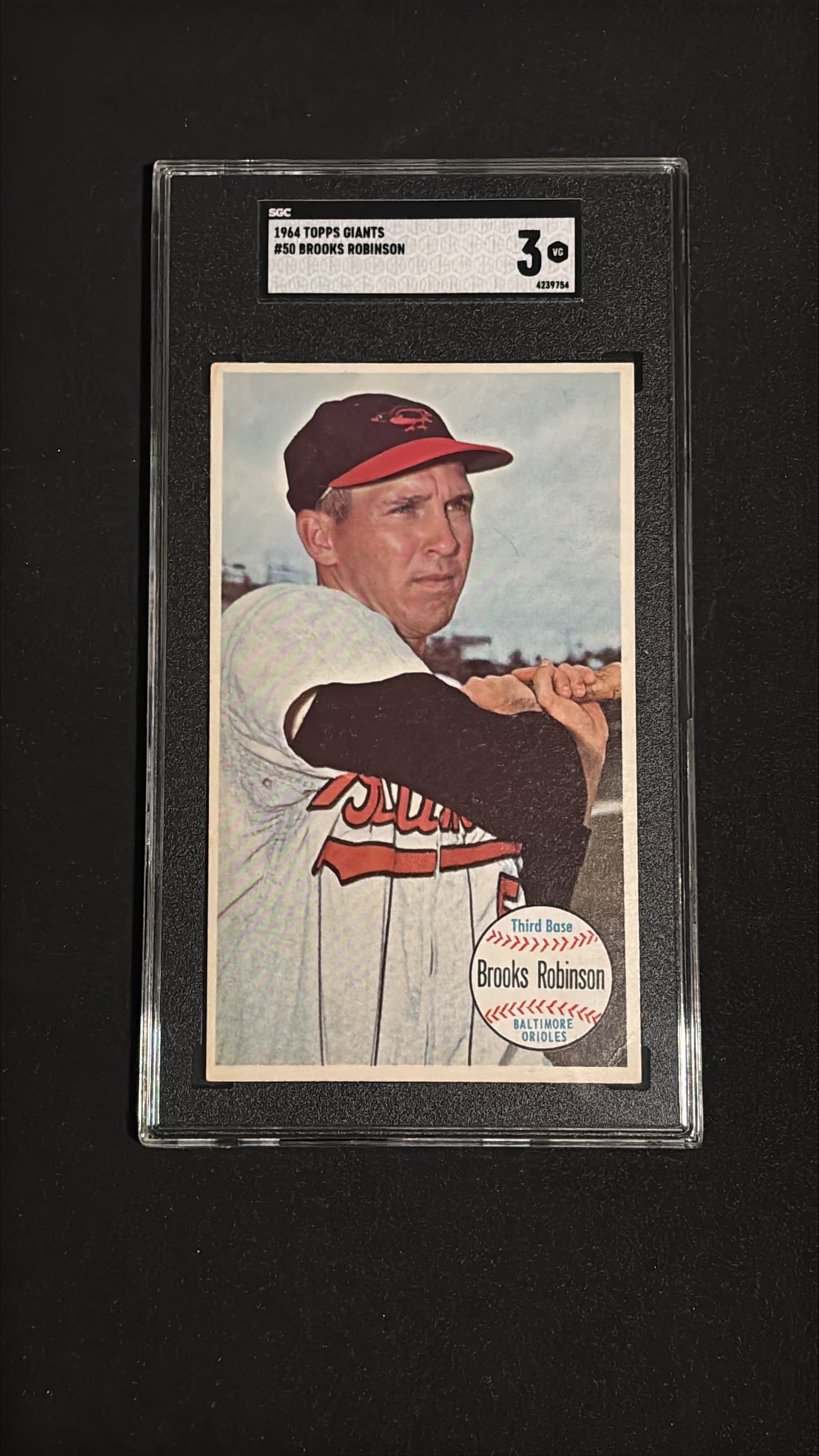 1964 Topps Giants #50 Brooks Robinson SGC 3.0 GOOD: 1964 Topps Giants #50 Brooks Robinson Baltimore Orioles Third Base. Graded SGC 3.0 (Good). A vintage classic featuring one of the greatest third basemen in baseball history and Hall of Famer. Robinson