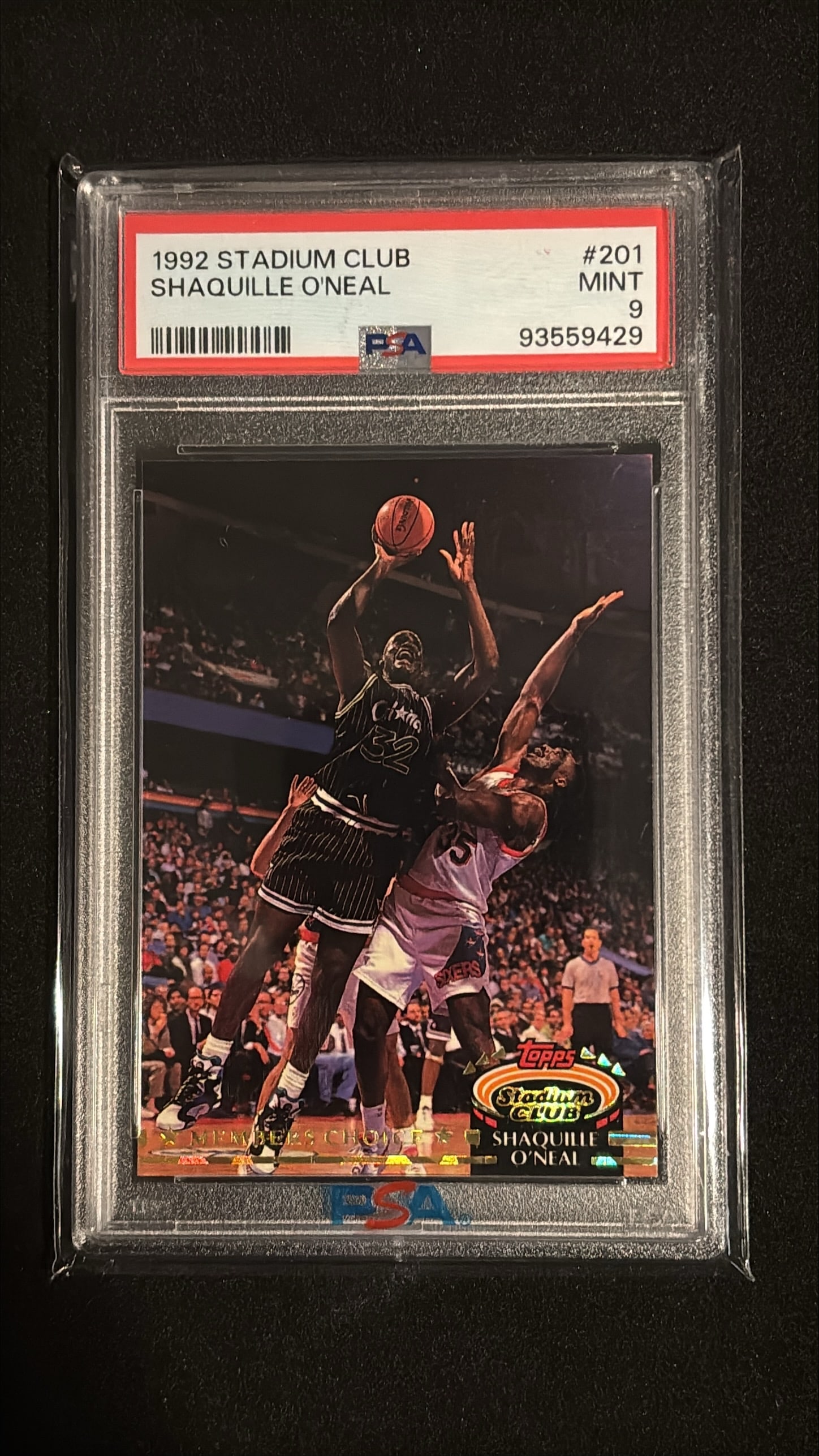 1992 Stadium Club #201 Shaquille O'Neal PSA 9: 1992 Stadium Club #201 Shaquille O'Neal graded PSA 9 (Mint). Louisiana State University. Shaquille O'Neal is one of the greatest centers in NBA history - a dominant force with 15-time All-Star selecti