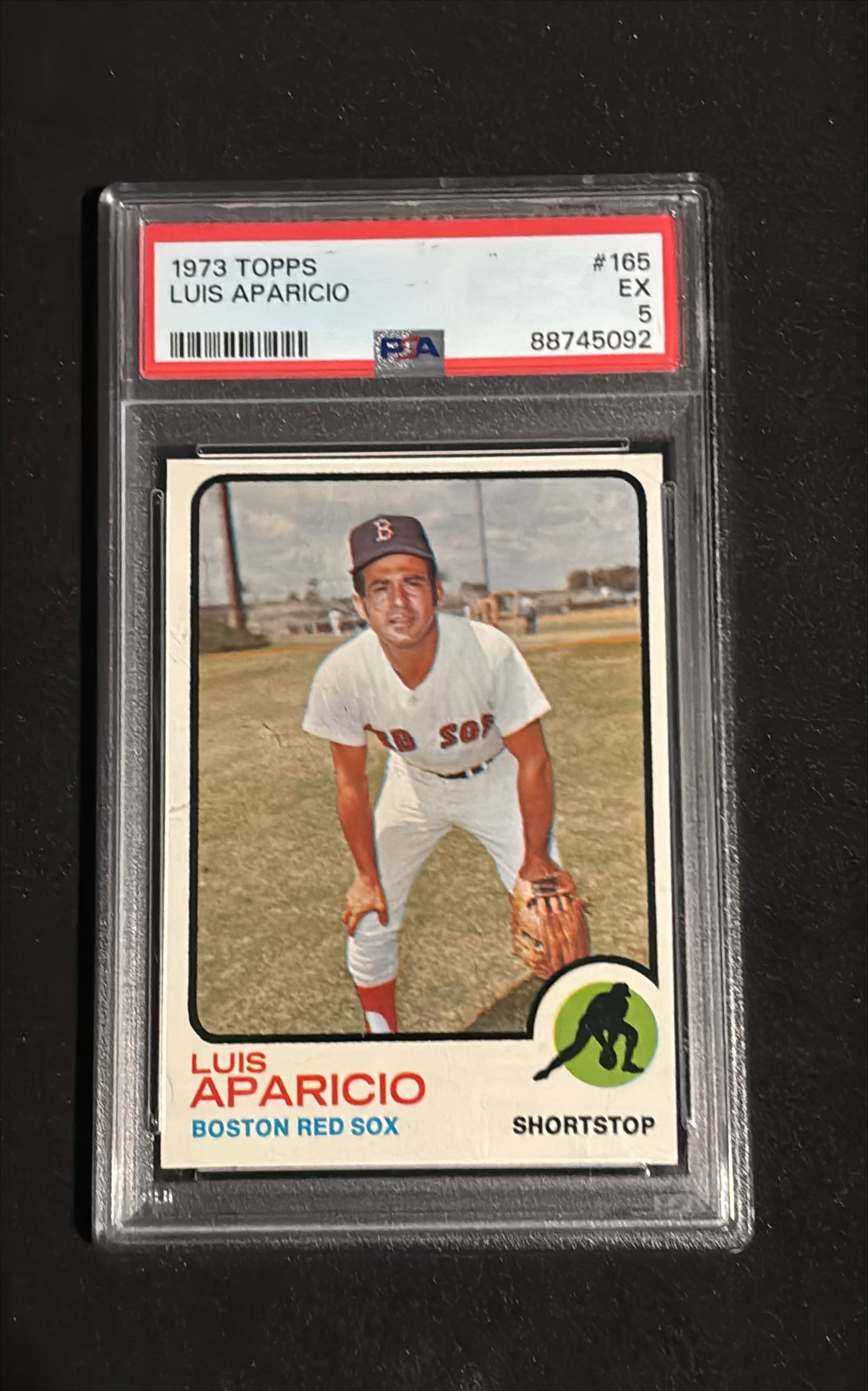 1973 Topps #165 Luis Aparicio PSA 5: 1973 Topps #165 Luis Aparicio graded PSA 5 (Excellent). Boston Red Sox shortstop. Luis Aparicio is a Hall of Fame legend with 10-time All-Star selections, 3-time World Series champion, one of the grea