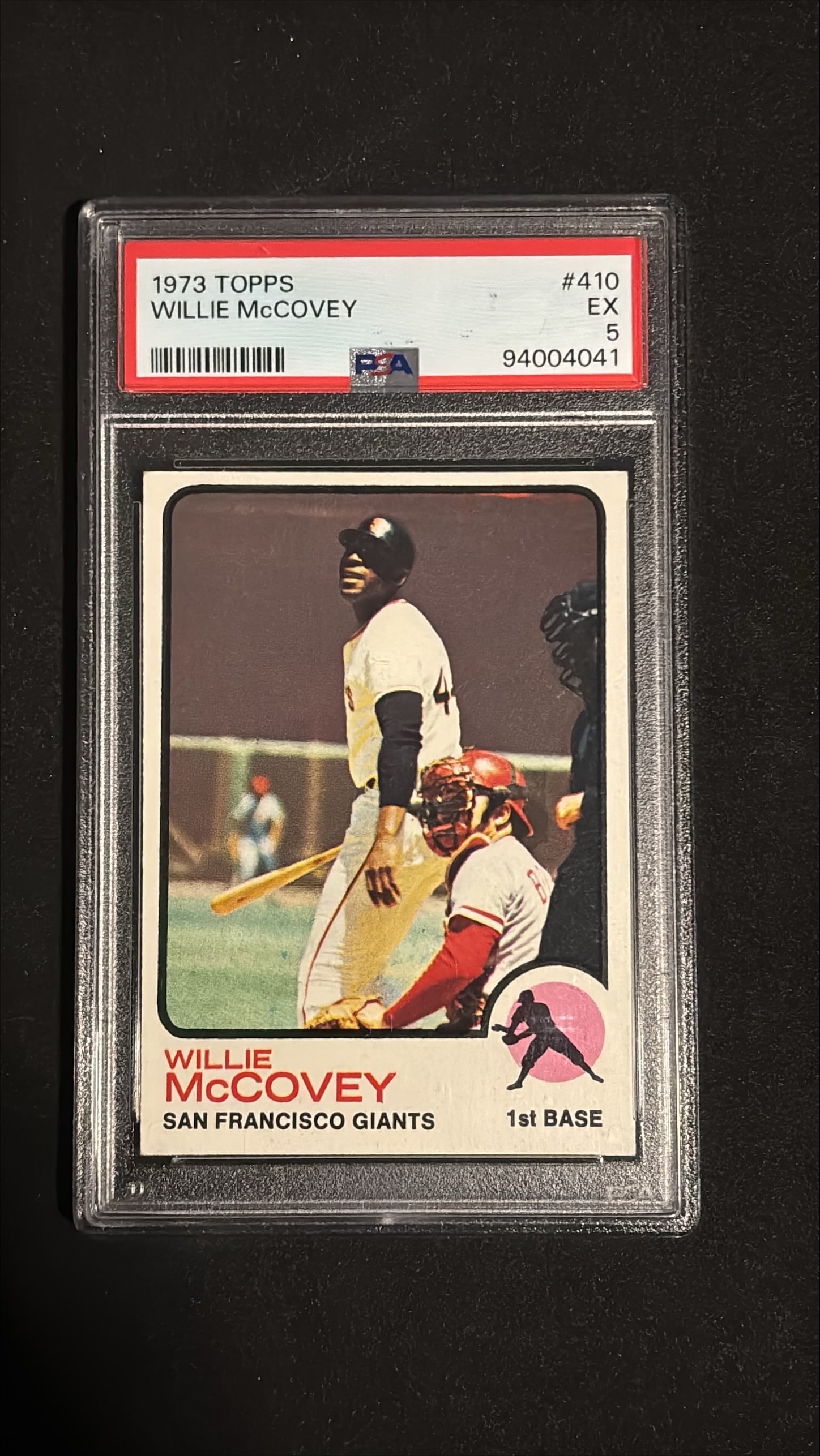 1973 Topps #410 Willie McCovey PSA 5: 1973 Topps #410 Willie McCovey graded PSA 5 (EX - Excellent). San Francisco Giants first baseman. Willie McCovey is one of baseball's greatest and most feared power hitters - a Hall of Famer with 521 