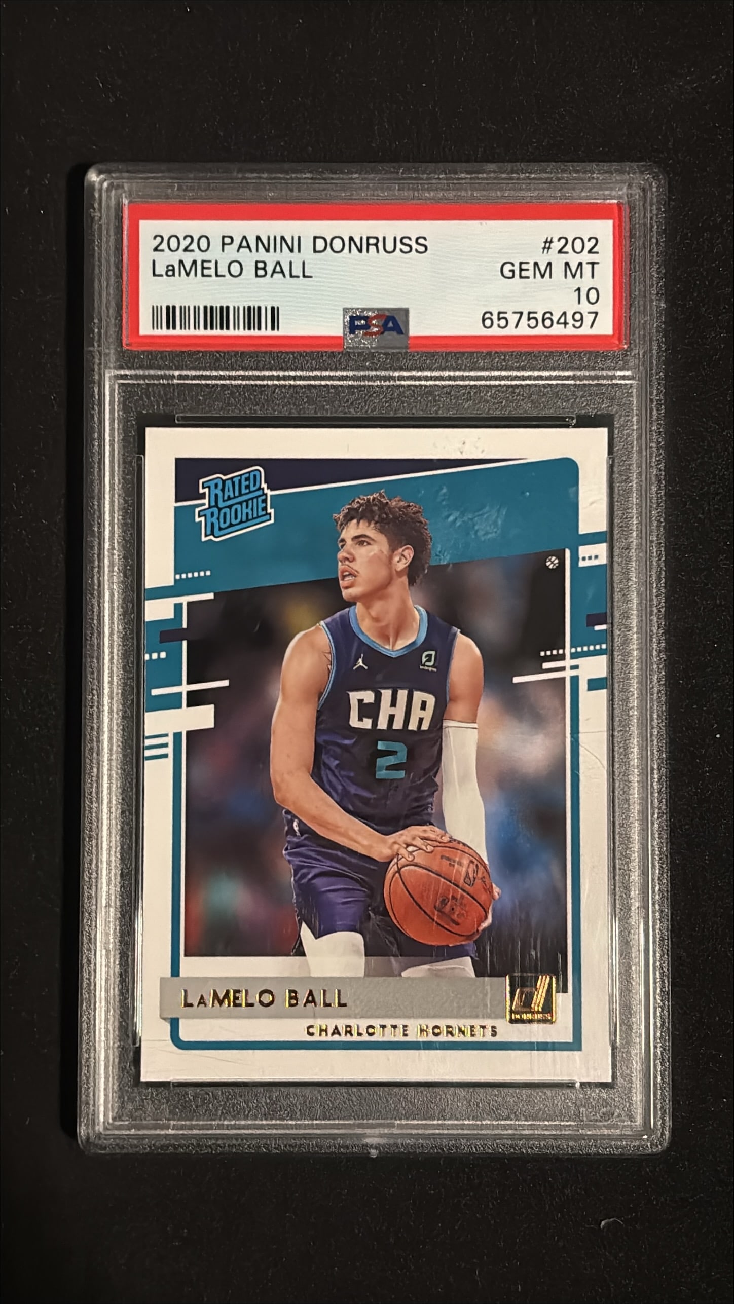 2020 Panini Donruss #202 LaMelo Ball PSA 10: 2020 Panini Donruss #202 LaMelo Ball graded PSA 10 (GEM MINT). Charlotte Hornets point guard. LaMelo Ball is a rising NBA star and one of the league's most exciting young players. Ball was a lottery p