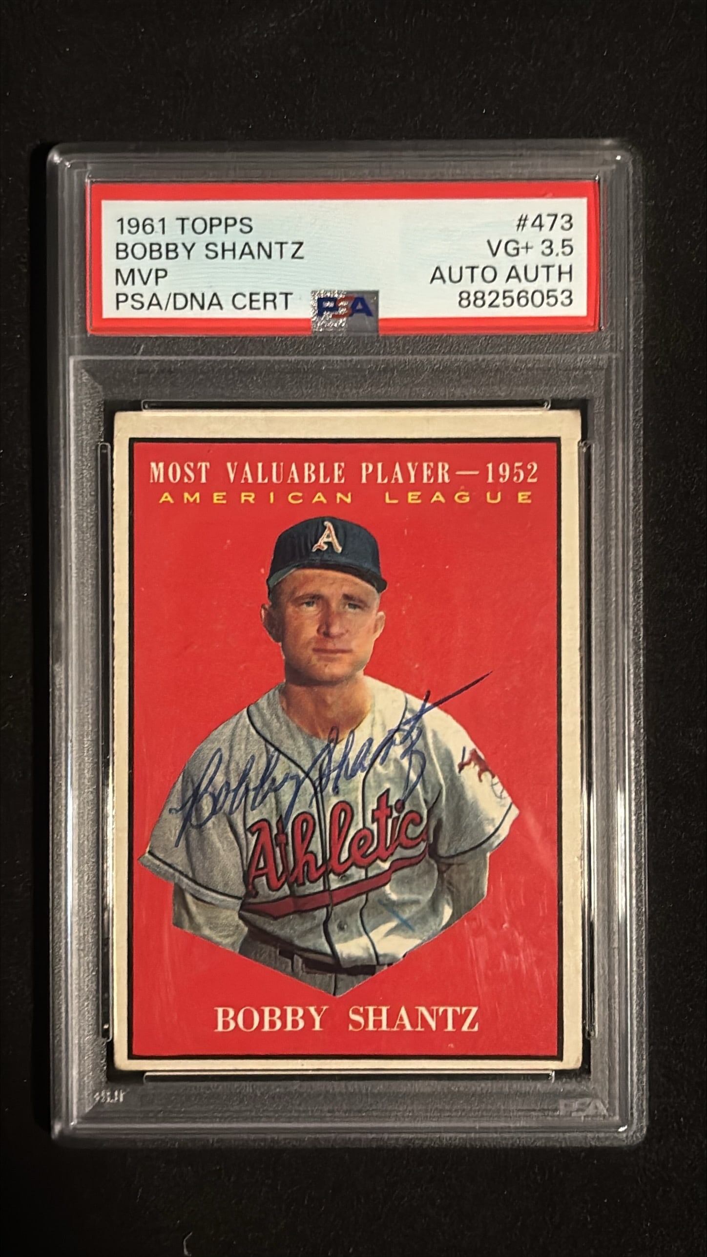1961 Topps #473 Bobby Shantz MVP PSA/DNA Auto VG+ 3.5 (1 of 2)