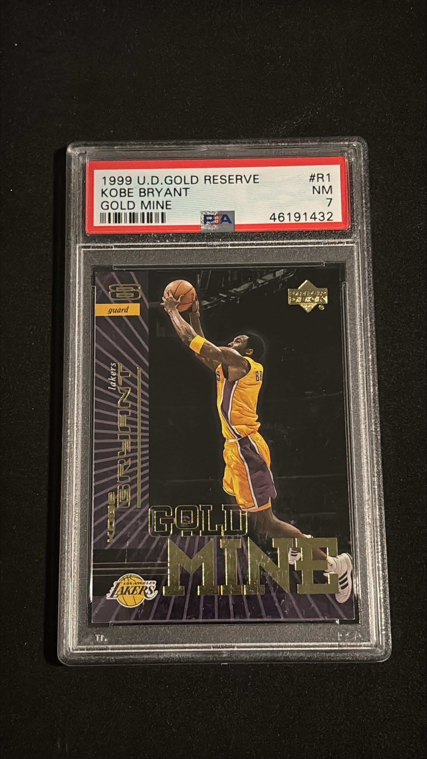 1999 UD Gold Reserve Gold Mine #R1 Kobe Bryant PSA 7 NM - Lakers Rookie (1 of 2)