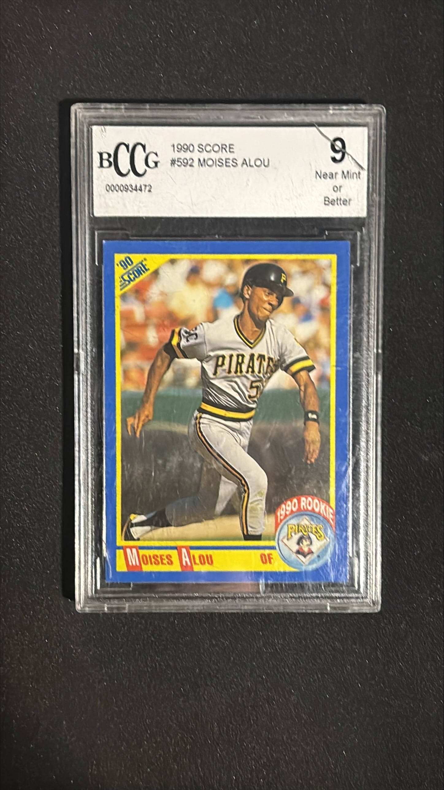 1990 Score #592 Moises Alou Rookie RC BCCG 9 Near Mint - Pirates (1 of 2)