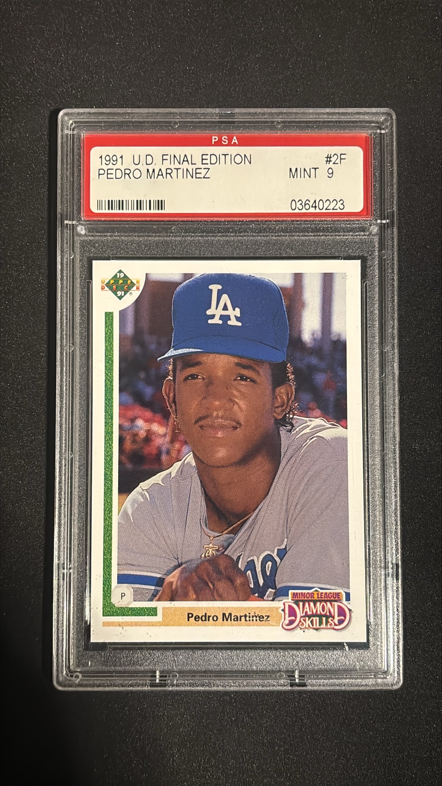 1991 Upper Deck Final Edition #2F Pedro Martinez PSA 9: 1991 Upper Deck Final Edition #2F Pedro Martinez rookie graded PSA 9 Mint. Hall of Famer, one of the greatest pitchers in baseball history. Early Dodgers era card. Diamond Skills series. Minor League 