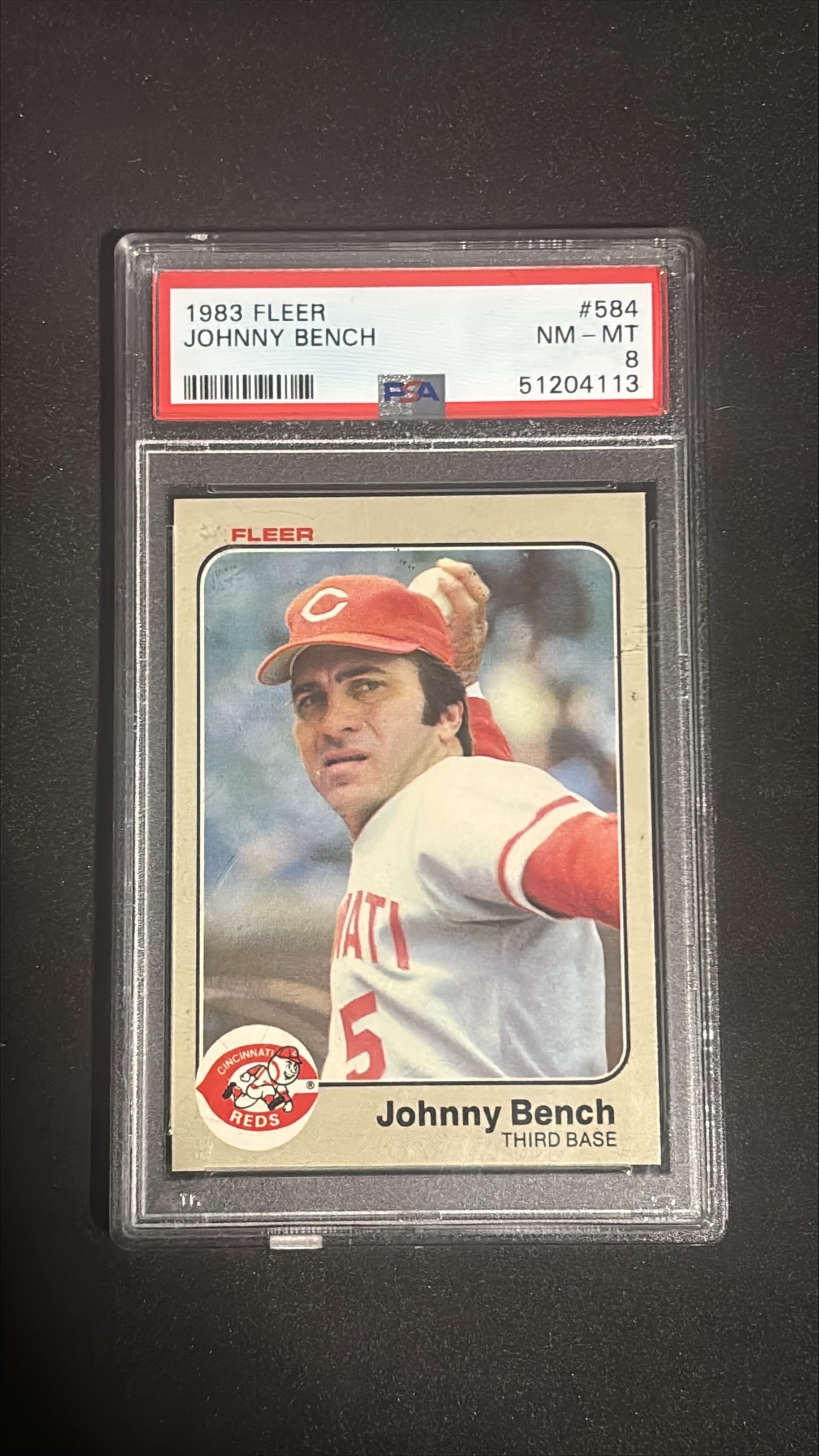 1983 Fleer #584 Johnny Bench PSA 8 NM-MT Cincinnati Reds Hall of Fame (1 of 2)
