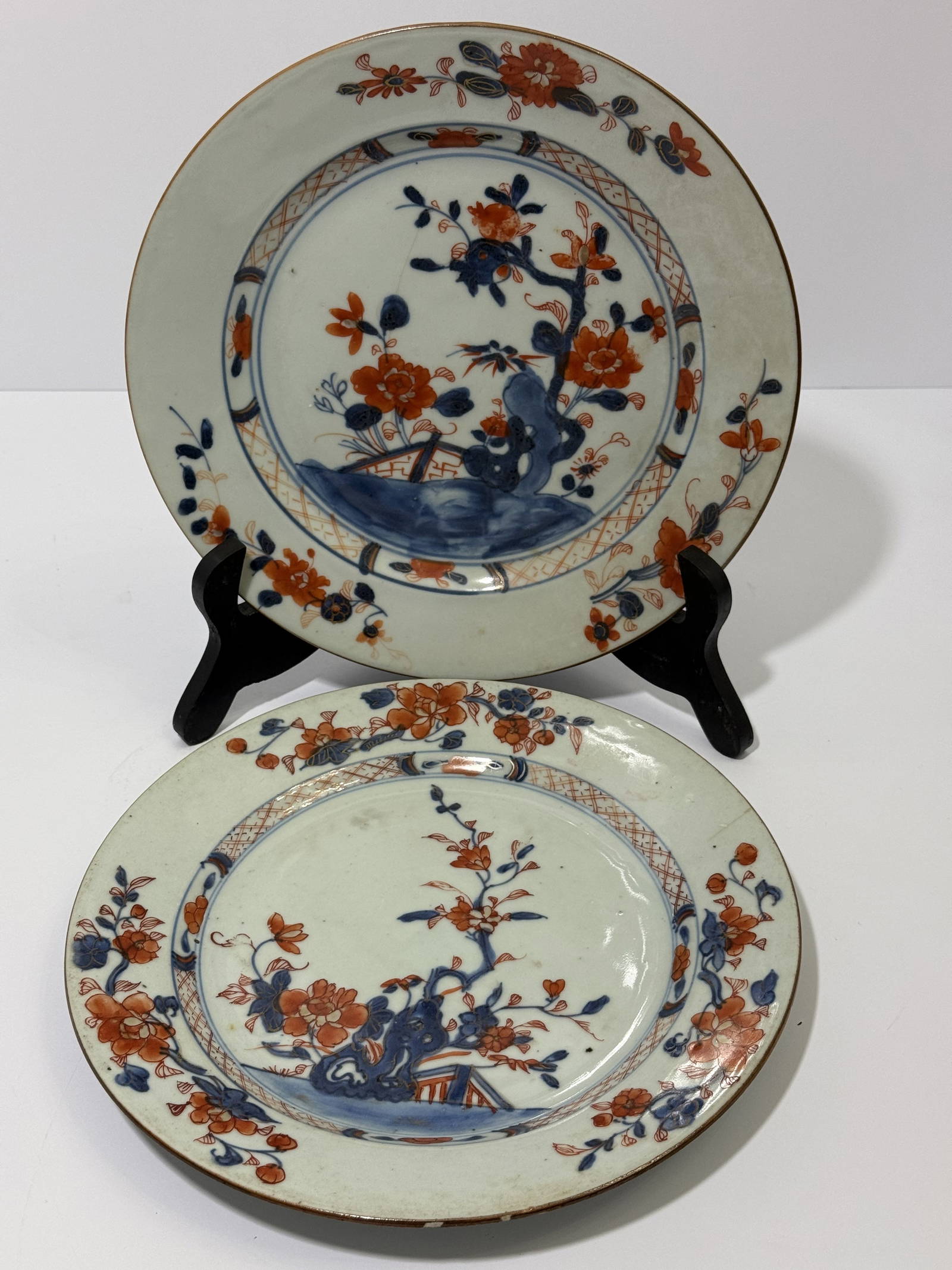 Pair of Japanese Imari-Style Porcelain Plates, Hand Painted 19th Century