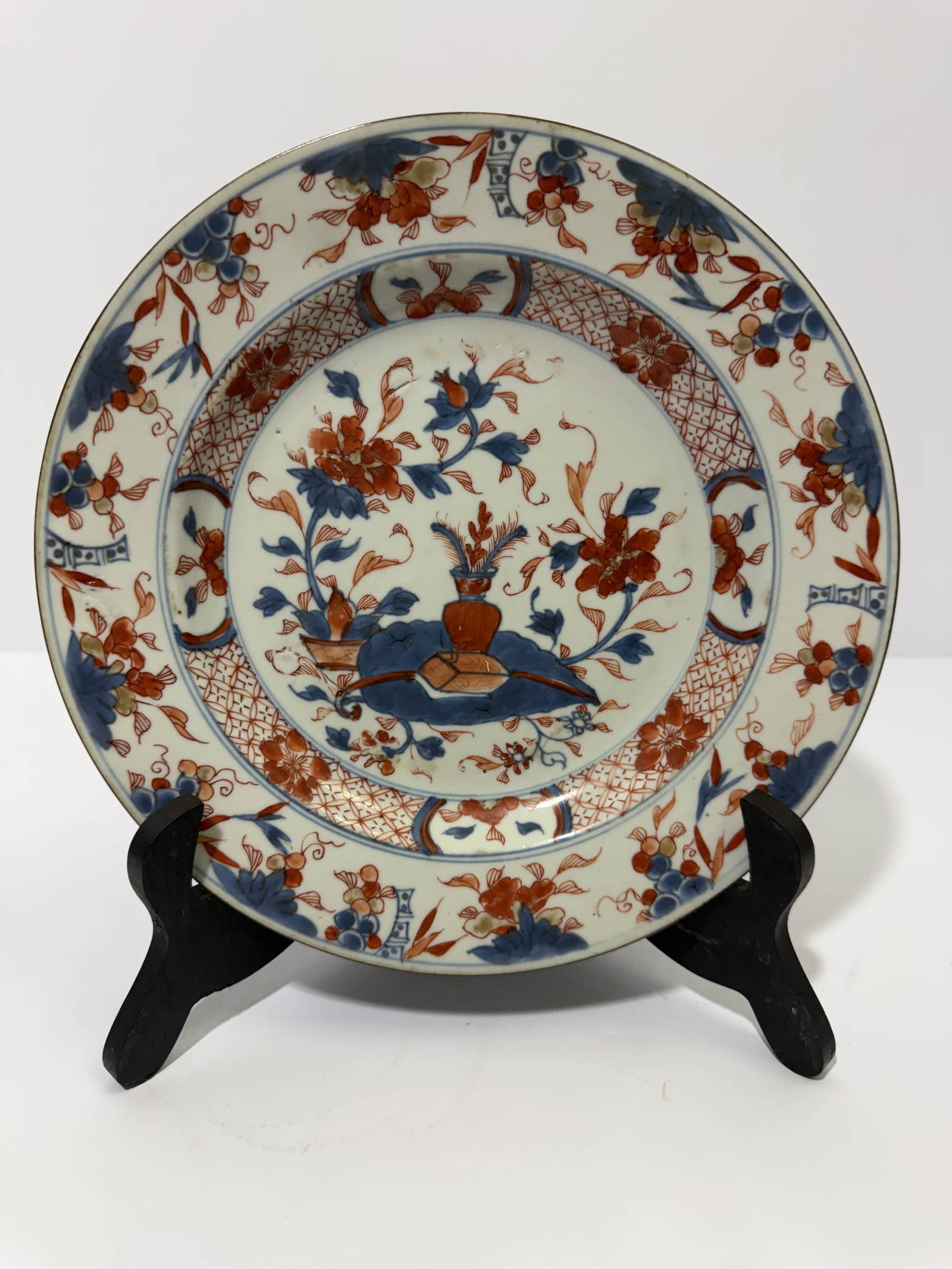 Antique Japanese Imari Porcelain Plate with Floral Vase Motif