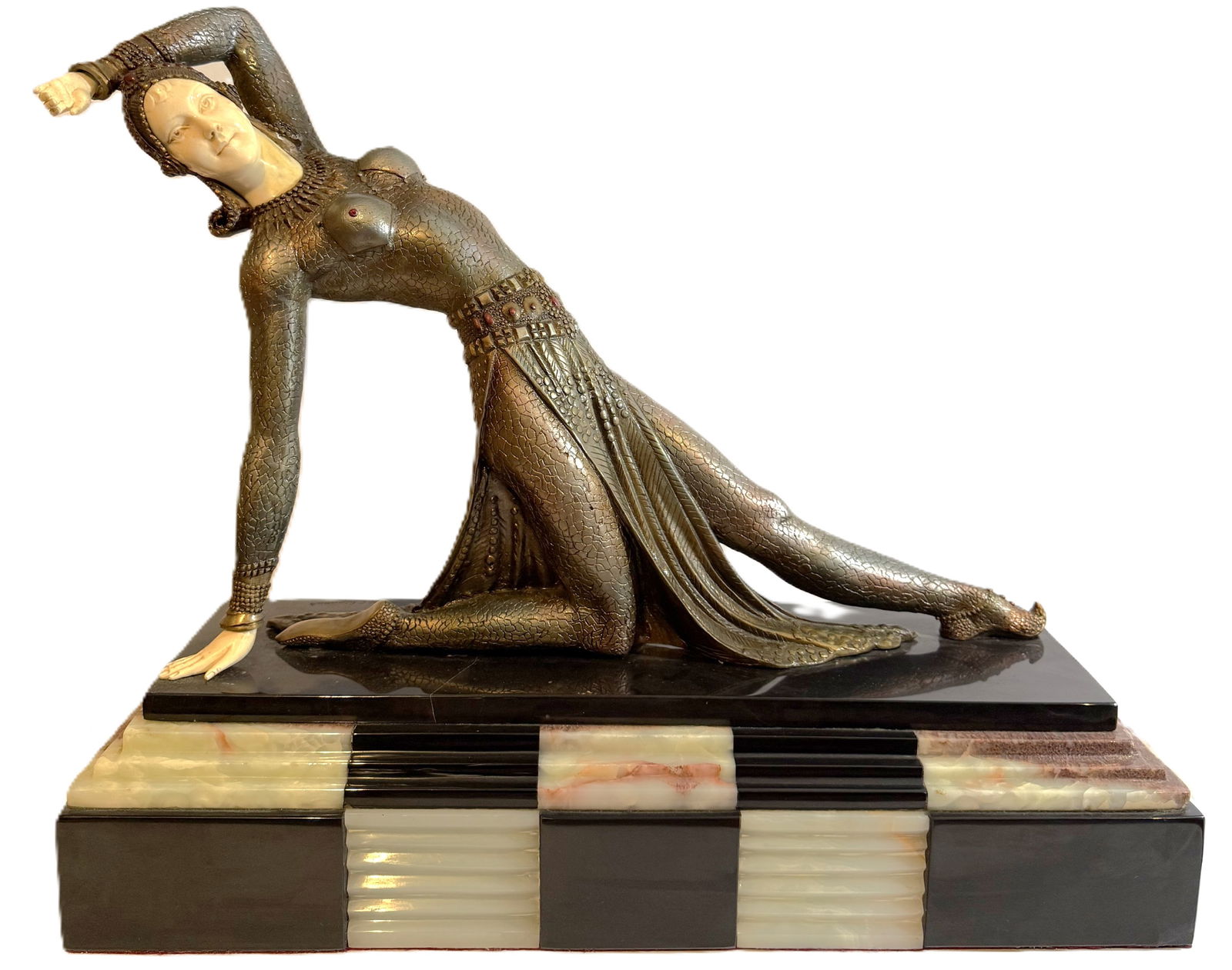 Large Demétre Chiparus Bronze - Reclining Dancer - Bearing Authentic Etling Paris Medallion (1 of 7)