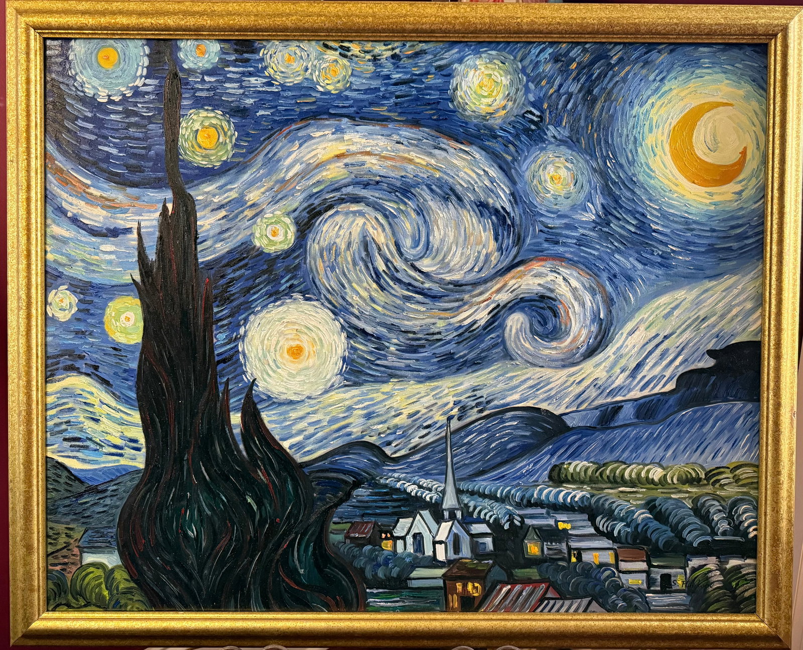 After Vincent Van Gogh Commissioned "Starry Night" Hand Painted Oil on Canvas Replica (1 of 5)