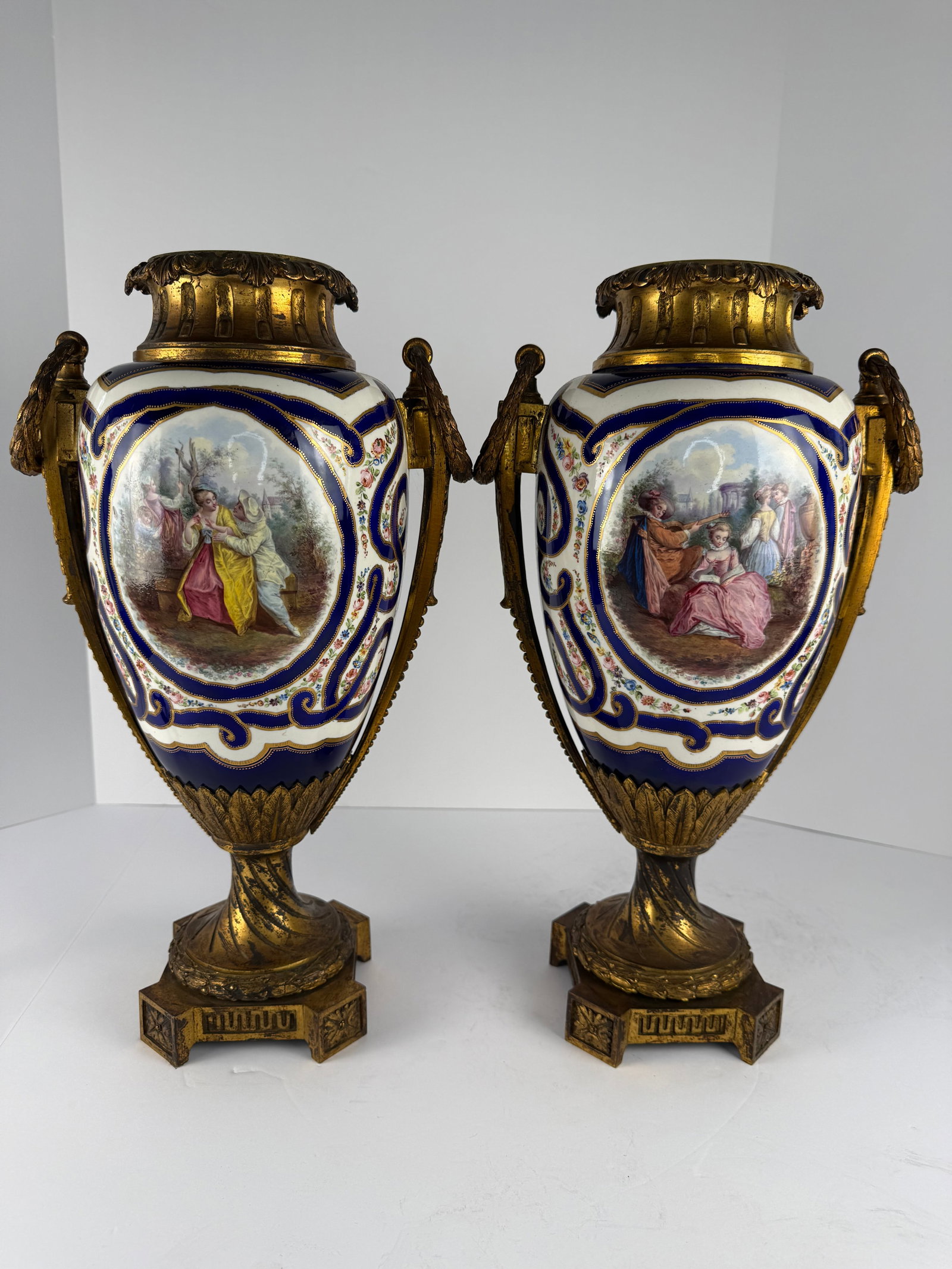 Pair of Monumental Sevres Style Ormolu Mounted Porcelain Urns (1 of 6)