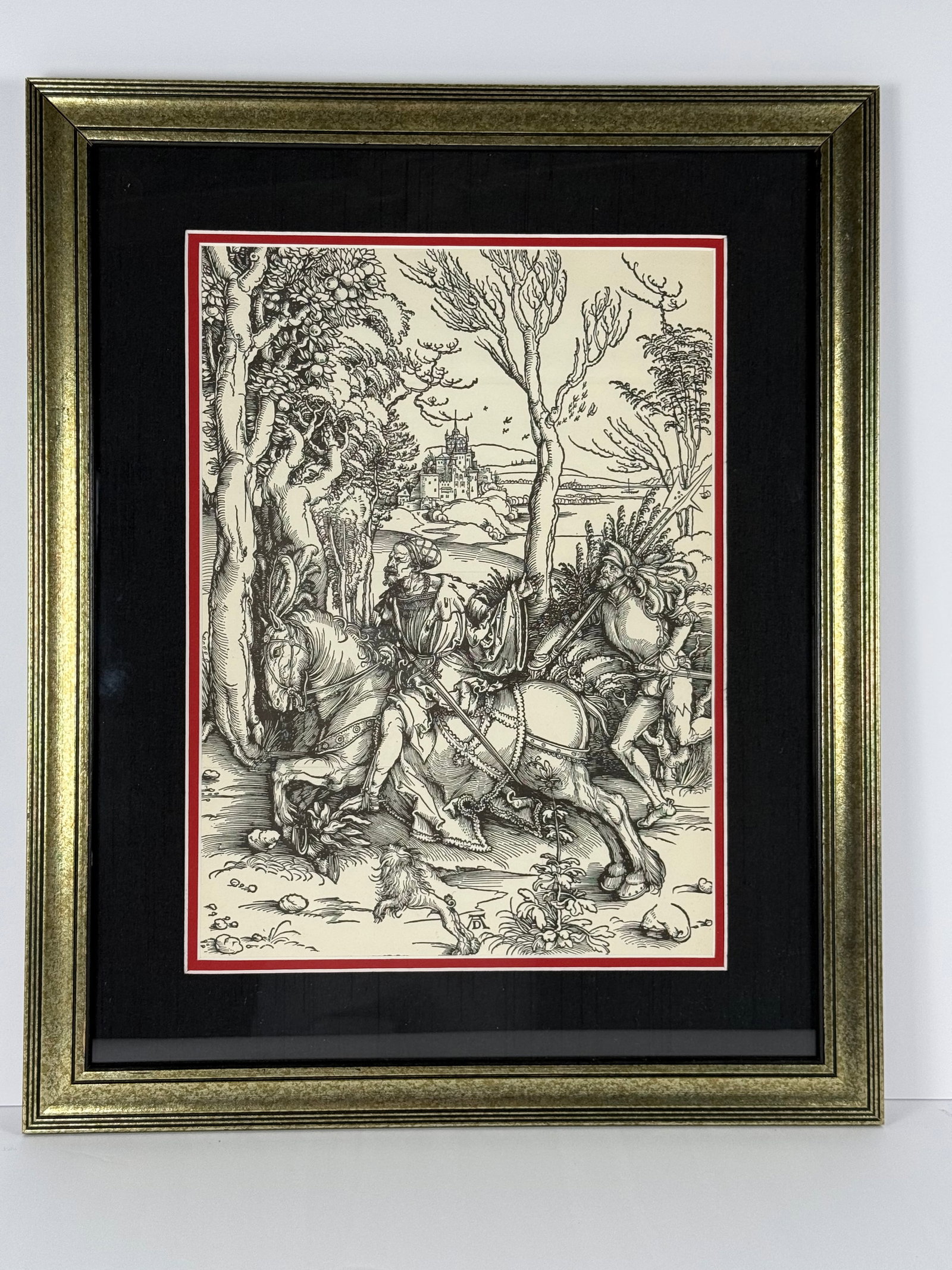 Albrecht Dürer “Knight and Landsknecht” Framed: Albrecht Dürer’s “ Knight and Landsknecht” Framed. Original composition circa 1496 Piece measures22”T x 18”L x 1/2”D