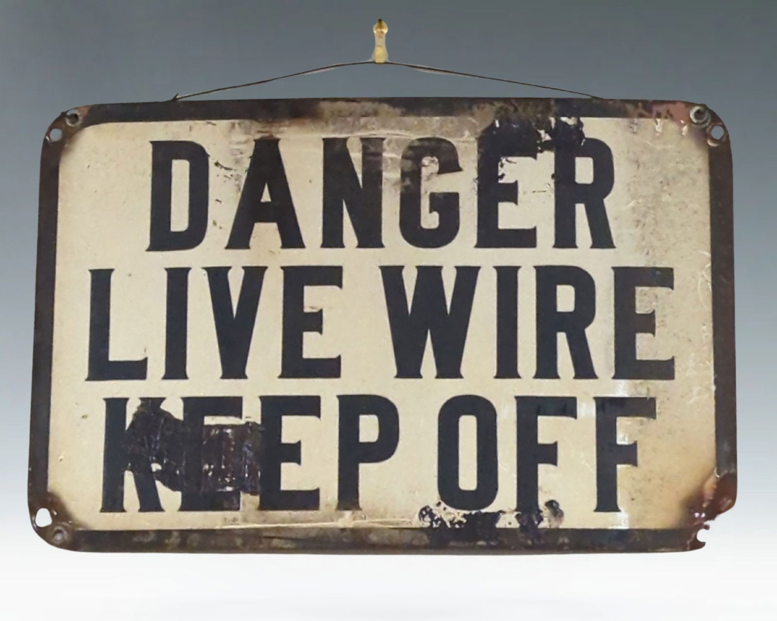 Vintage Porcelain Enamel "DANGER LIVE WIRE KEEP OFF" Industrial Sign #2 (1 of 1)