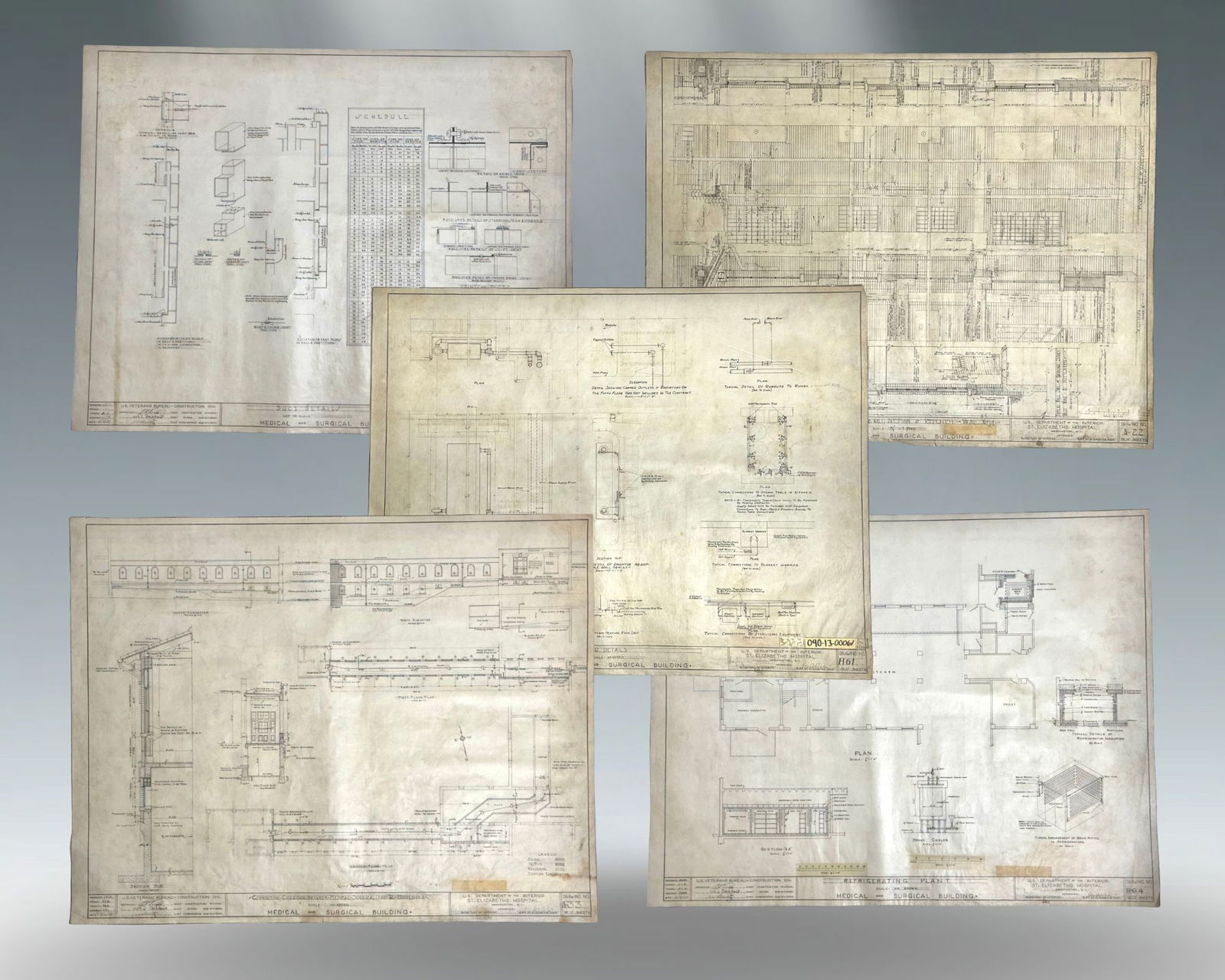 LOT OF 5 - AUTHENTIC ORIGINAL 1929 SAINT ELIZABETHS HOSPITAL FOR THE INSANE ARCHITECTURAL DRAWING #1