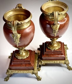 Antique Napoleon III Empire Revival Ormolu-Mounted Marble Urns, c. 1870