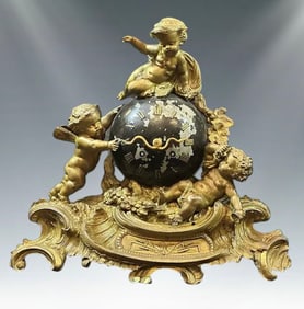 Antique 19th C. Japy Freres French Spelter Clock, Rococo Putti - FOR REPAIR