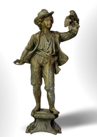 Antique French Spelter Statue, "Autumn" Bacchic Figure w/ Grapes, 19th C.
