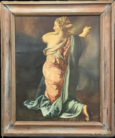 Vintage 1948 Oil Painting "Sibyl" after Domenichino, Signed M. De Renzis (?)